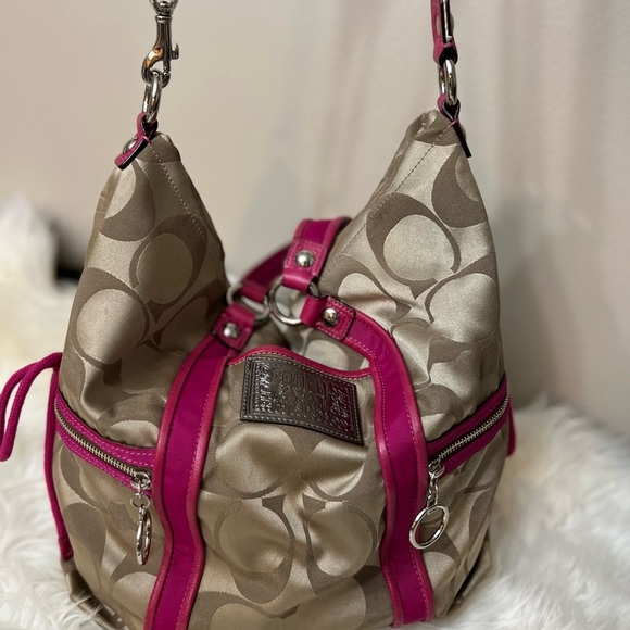 COACH POPPY SIGNATURE LUREX SPORTLIGHT KHAKI JACQUARD TOTE SHOULDER BAG 13847 - Picture 5 of 6